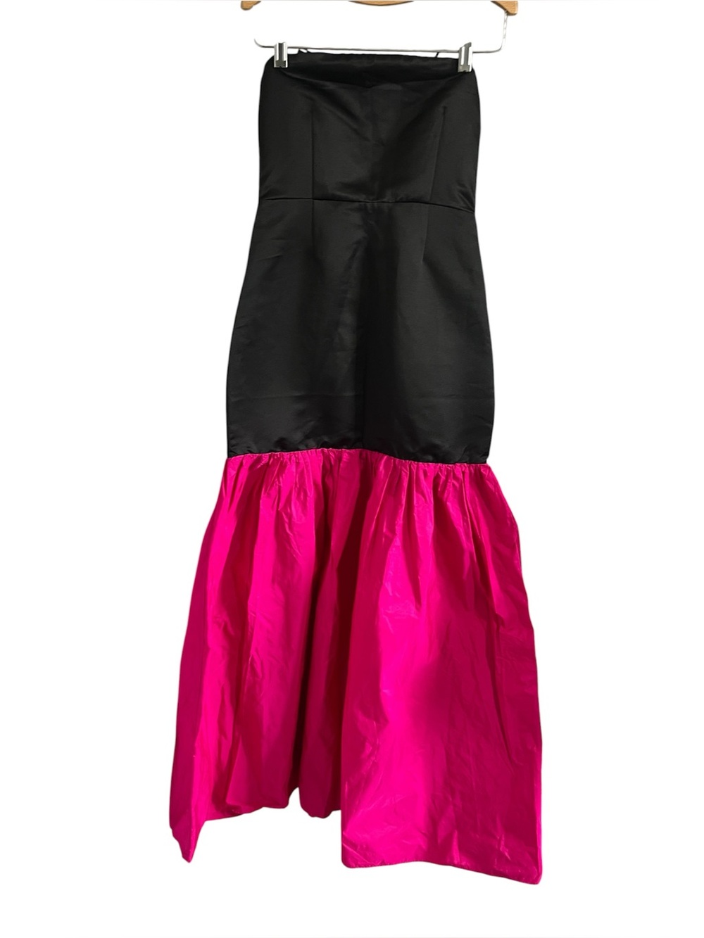 Zara XS Black Strapless Dress with Hot Pink Taffeta Skirt